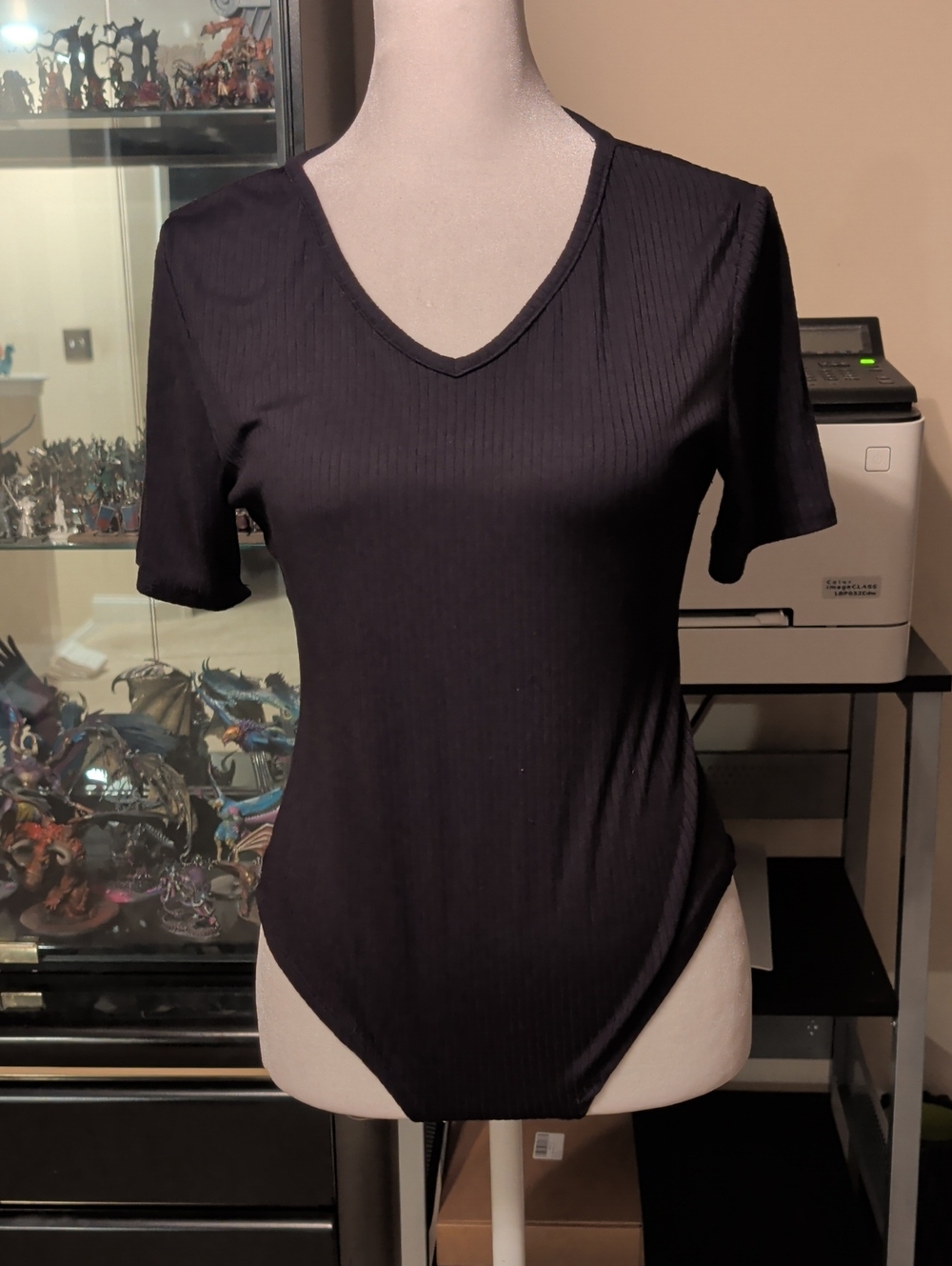 Soho Apparel Black Ribbed V-Neck Short Sleeve Bodysuit